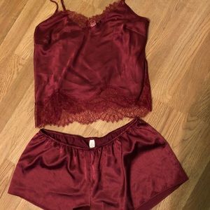 Burgundy Red Silk PJ Set